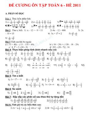 Đề cương ôn tập Toán 6 - Hè